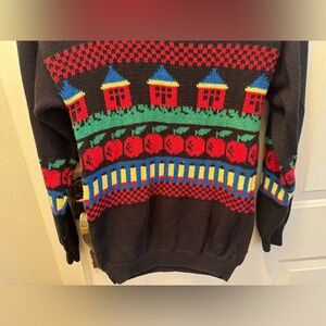 XS/ S Vintage Teacher Apple Colorful Patterned Sweater
